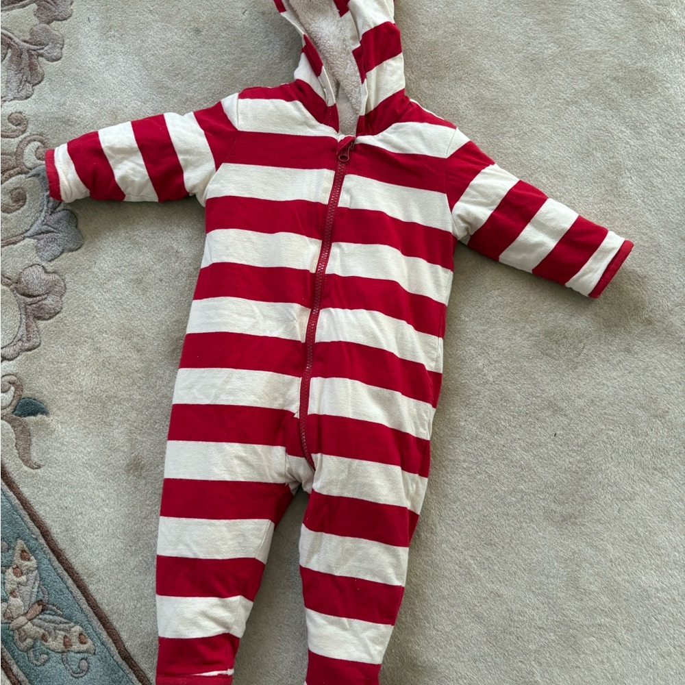 Hanna Andersson Striped Red and White Hooded Footie